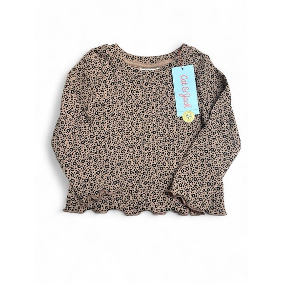 NWT Cat & Jack Girls 18mo. Brown Leopard Print Long Sleeve Knit Ribbed Top Shirt - Picture 1 of 2